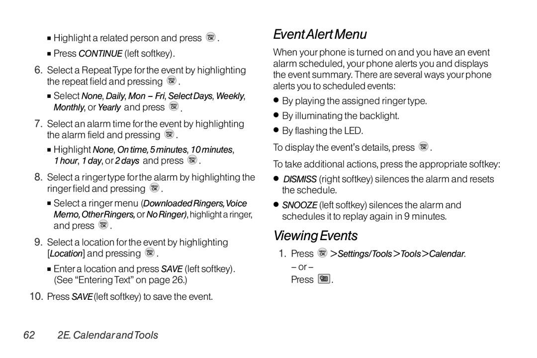 TOA Electronics LG LX290 manual EventAlert Menu, Viewing Events, Press SAVEleft softkey to save the event 