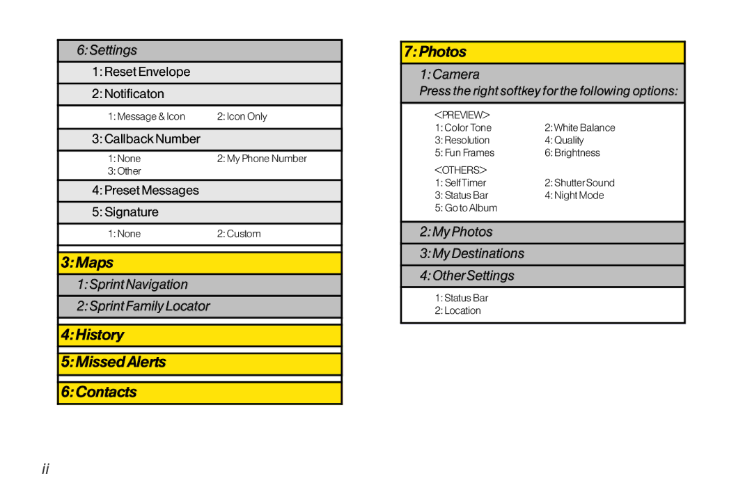 TOA Electronics LG LX290 manual Settings, Press the right softkey for the following options 