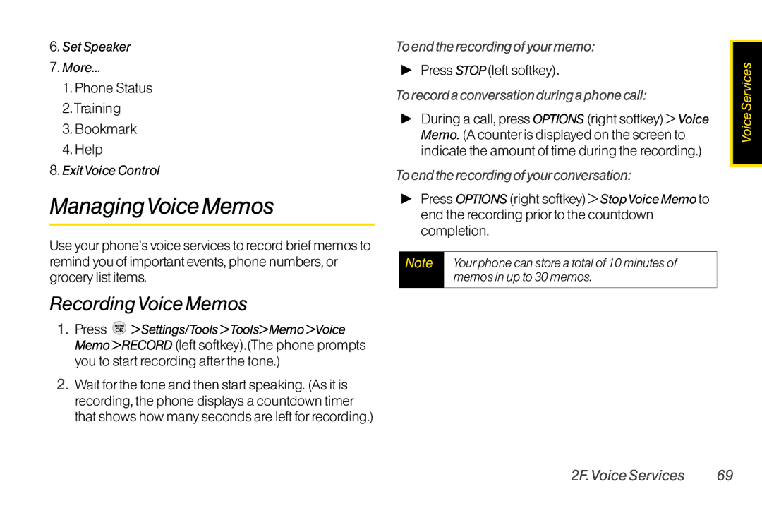 TOA Electronics LG LX290 manual ManagingVoice Memos, RecordingVoice Memos 