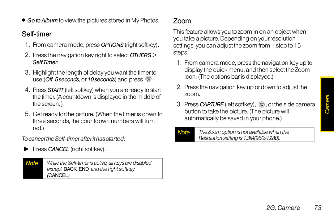 TOA Electronics LG LX290 manual Zoom, To cancel the Self-timerafterit has started, Press Cancel right softkey 