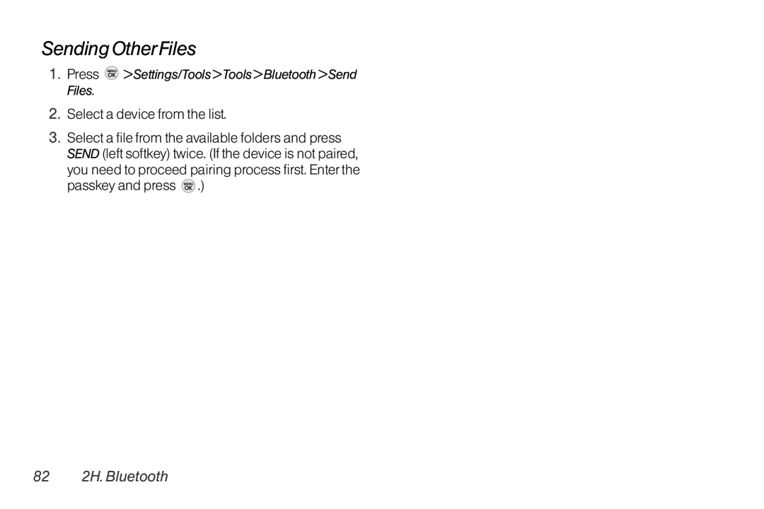 TOA Electronics LG LX290 manual SendingOtherFiles, Select a device from the list, 82 2H. Bluetooth 