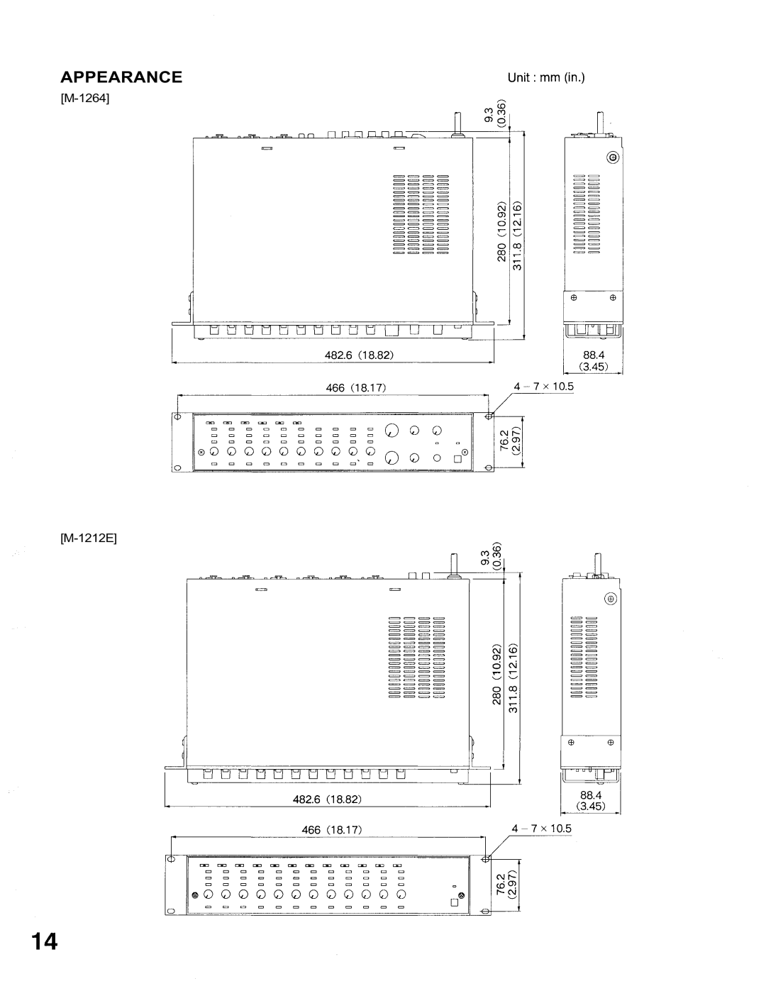 TOA Electronics M-1264 M-1212E operating instructions Appearance 