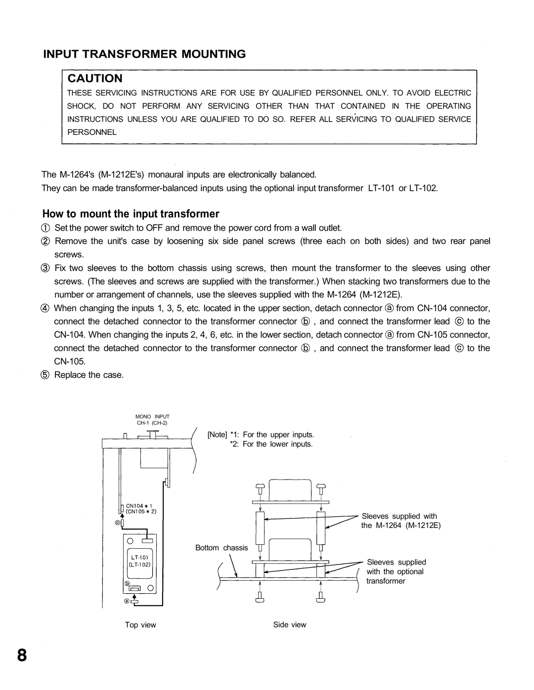 TOA Electronics M-1264 M-1212E operating instructions Input Transformer Mounting, How to mount the input transformer 