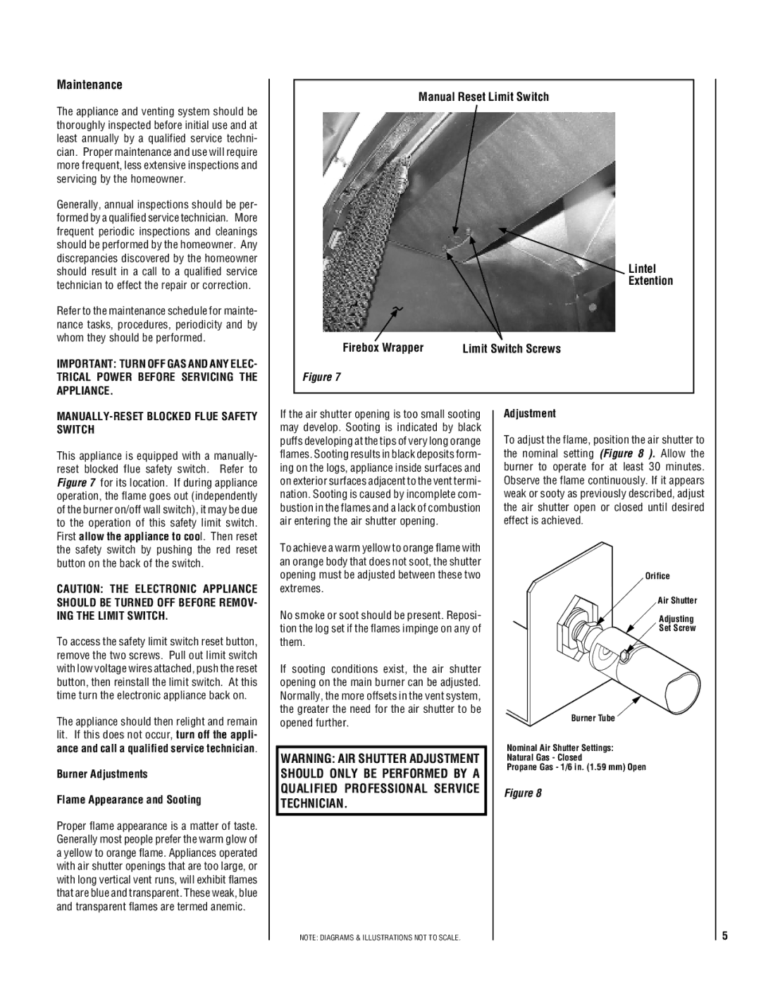 TOA Electronics P0055-DRG Maintenance, Manual Reset Limit Switch Lintel, Firebox Wrapper Limit Switch Screws, Adjustment 