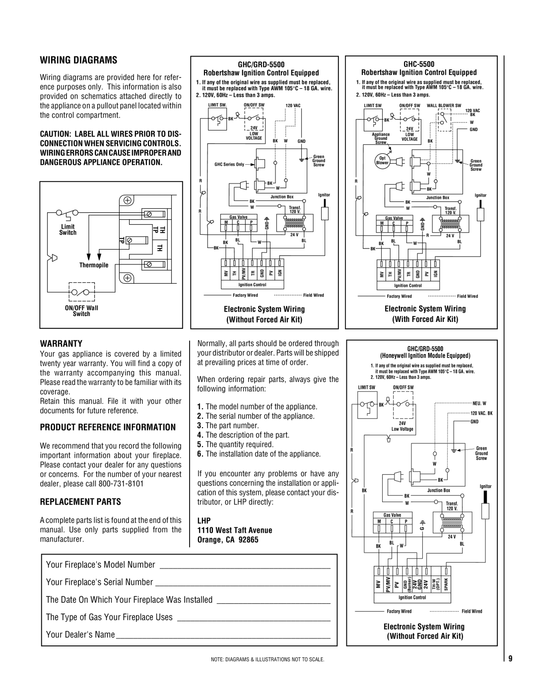 TOA Electronics P0055-DRG manual Warranty, Product Reference Information, Replacement Parts, West Taft Avenue Orange, CA 