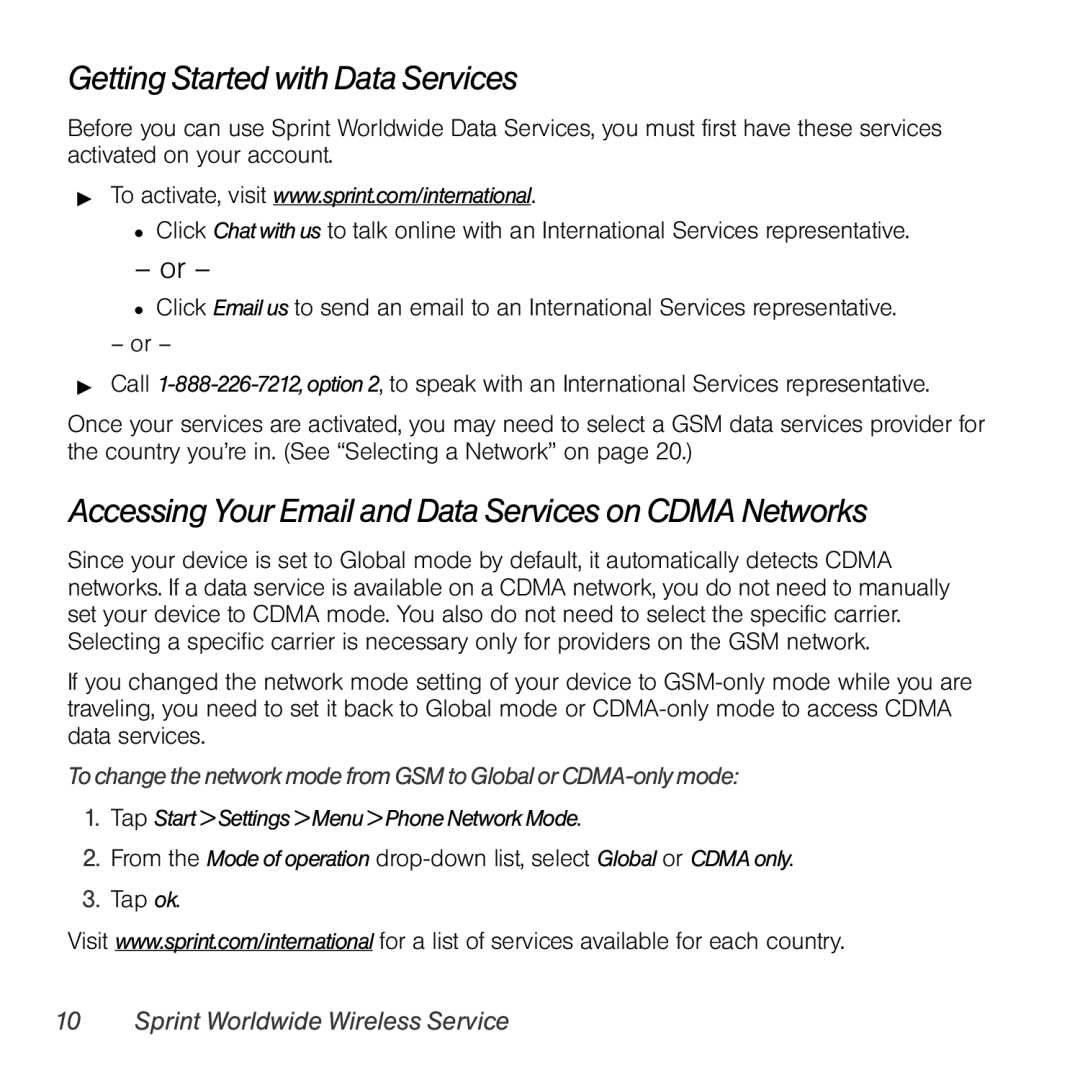 TOA Electronics PPCT7380SP Getting Started with Data Services, Accessing Your Email and Data Services on Cdma Networks 