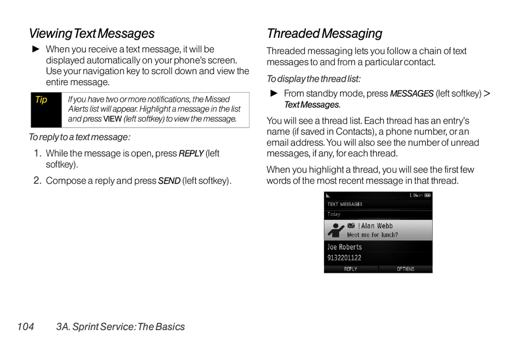 TOA Electronics SCP-2700 ViewingText Messages, Threaded Messaging, To reply to a text message, To display the thread list 