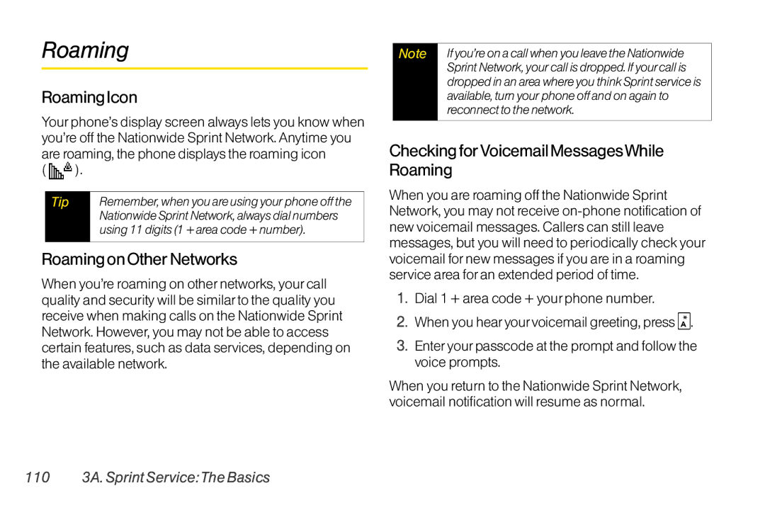 TOA Electronics SCP-2700 manual Roaming Icon, Roaming on Other Networks, Checking forVoicemail MessagesWhile Roaming 