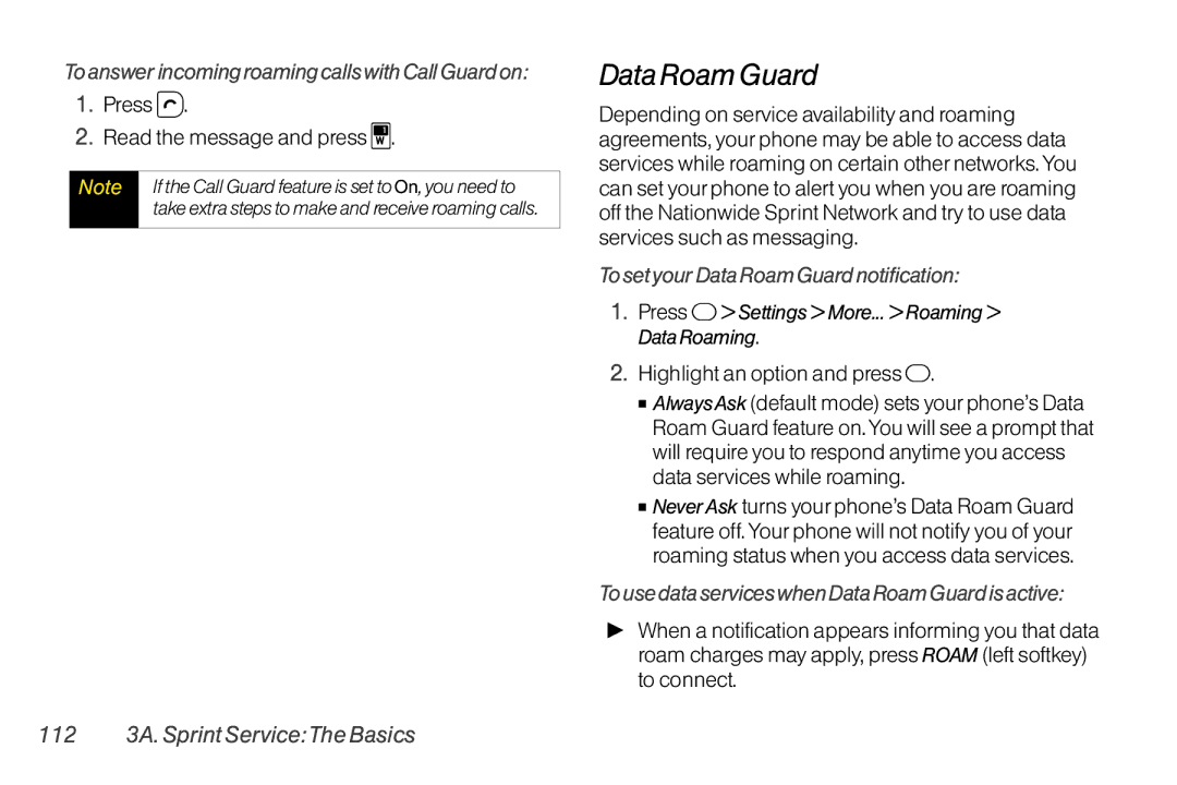 TOA Electronics SCP-2700, SCP2700KBL manual Press Read the message and press, To set your Data Roam Guard notification 