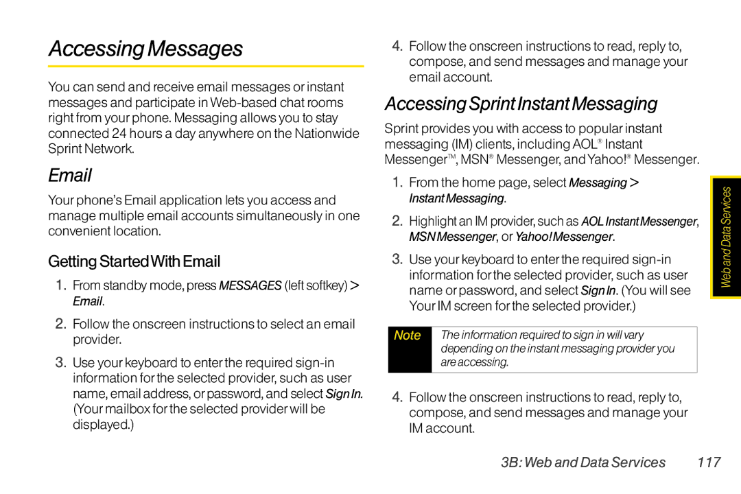 TOA Electronics SCP2700KBL, SCP-2700 Accessing Messages, Accessing Sprint Instant Messaging, Getting StartedWith Email 