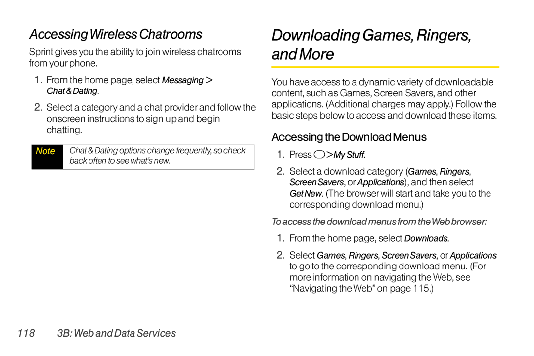 TOA Electronics SCP-2700 Downloading Games, Ringers, and More, AccessingWireless Chatrooms, Accessing the Download Menus 