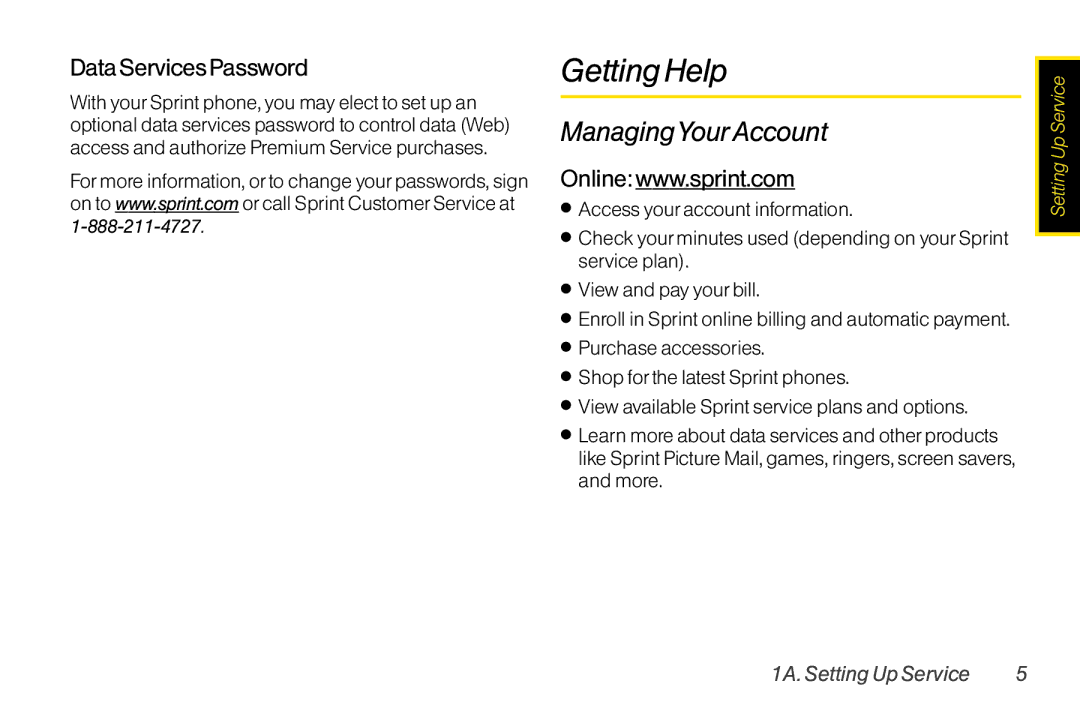 TOA Electronics SCP2700KBL, SCP-2700 manual Getting Help, ManagingYourAccount, Data Services Password 