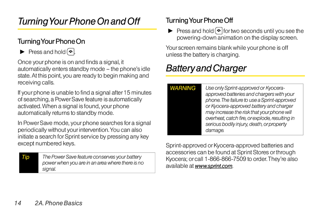 TOA Electronics SCP-2700 manual TurningYour Phone On and Off, Batteryand Charger, TurningYourPhoneOn, TurningYourPhoneOff 