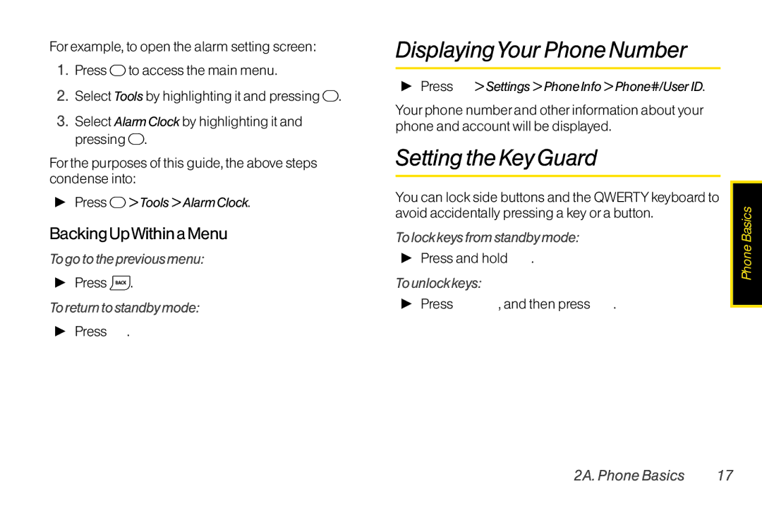 TOA Electronics SCP2700KBL, SCP-2700 manual DisplayingYour Phone Number, Setting the Key Guard, Backing UpWithin a Menu 