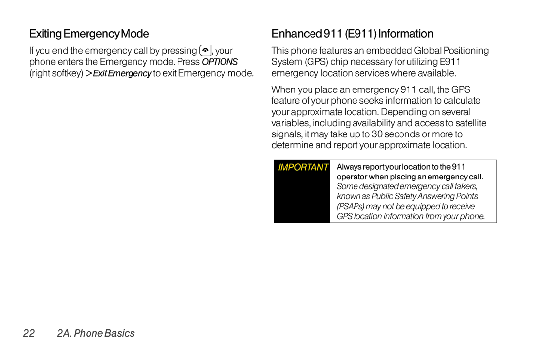 TOA Electronics SCP-2700, SCP2700KBL manual Exiting EmergencyMode, Enhanced 911 E911Information, 22 2A. Phone Basics 