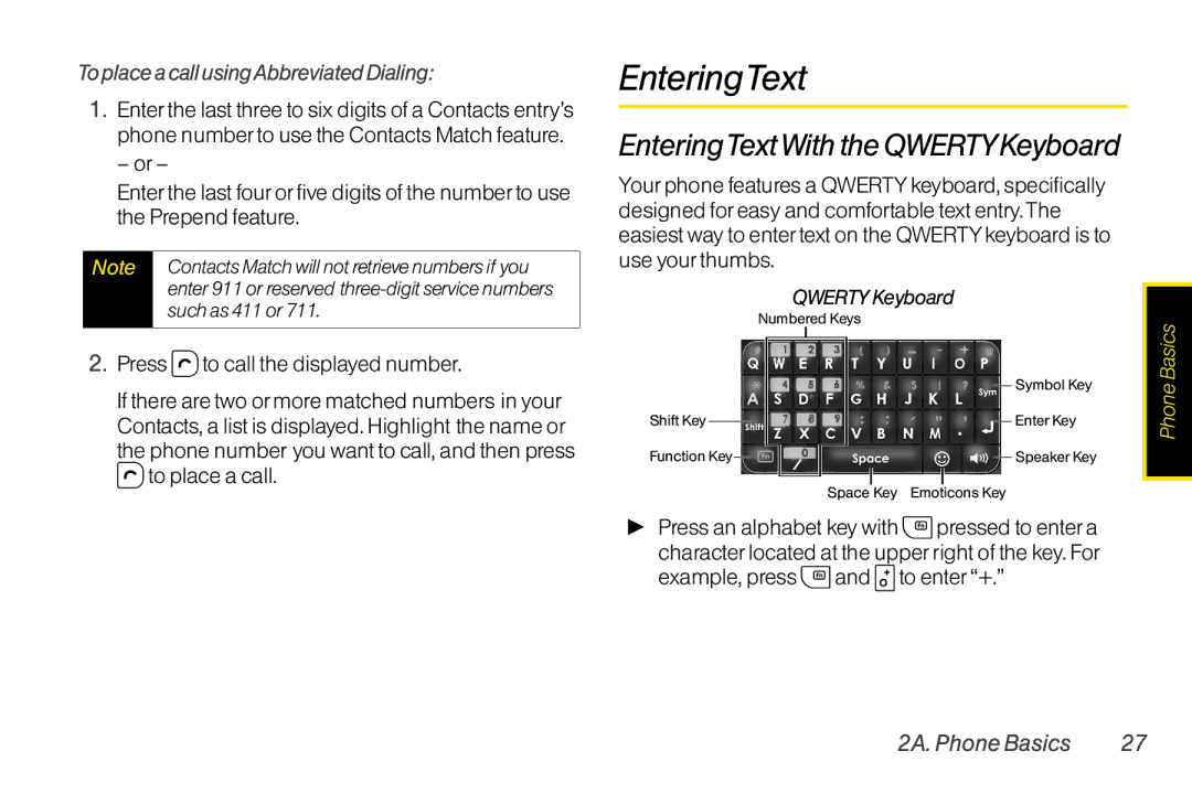 TOA Electronics SCP2700KBL, SCP-2700 EnteringTextWith the QWERTYKeyboard, To place a call usingAbbreviated Dialing 