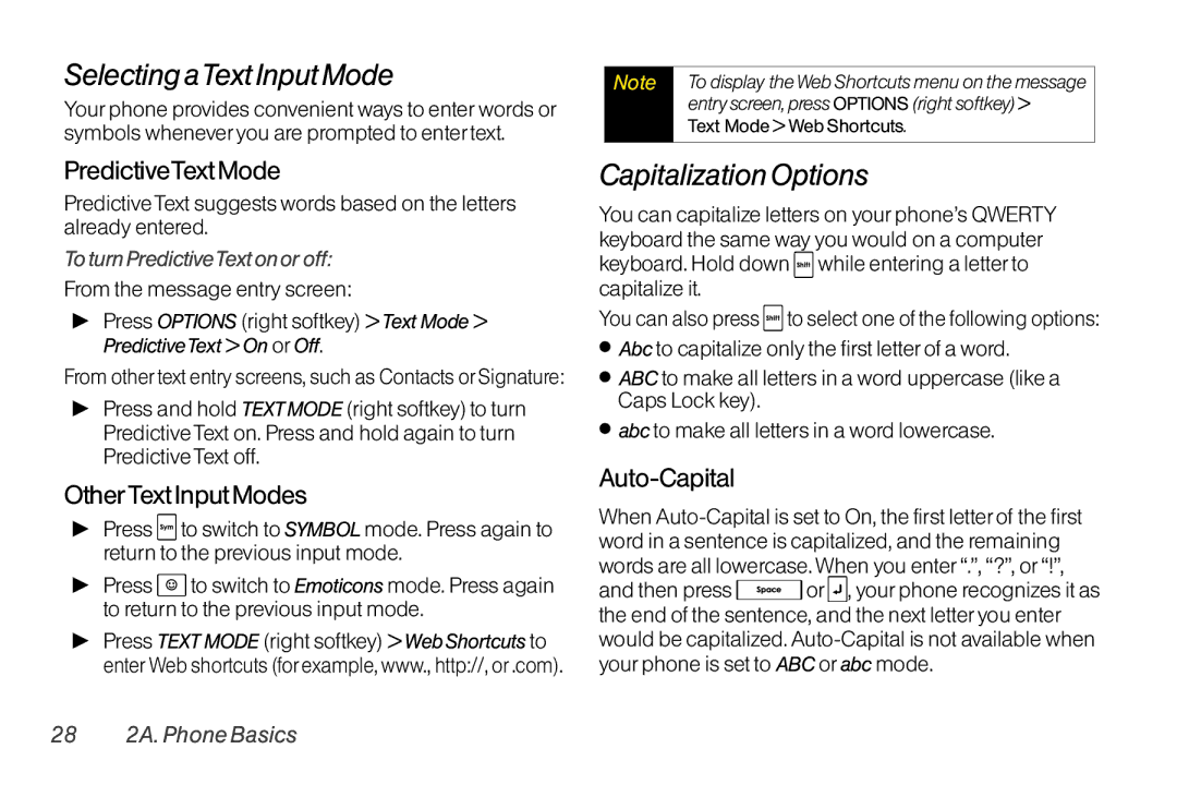 TOA Electronics SCP-2700 SelectingaText Input Mode, Capitalization Options, PredictiveTextMode, OtherText Input Modes 