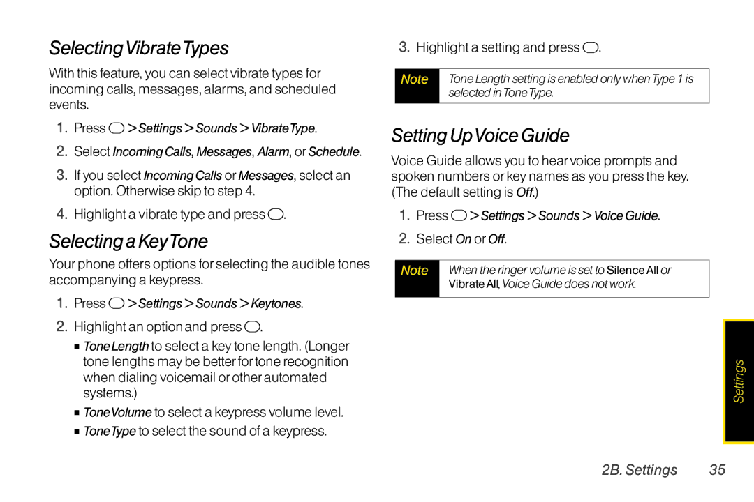 TOA Electronics SCP2700KBL, SCP-2700 SelectingVibrateTypes, Selecting a KeyTone, Setting UpVoice Guide, Select On or Off 