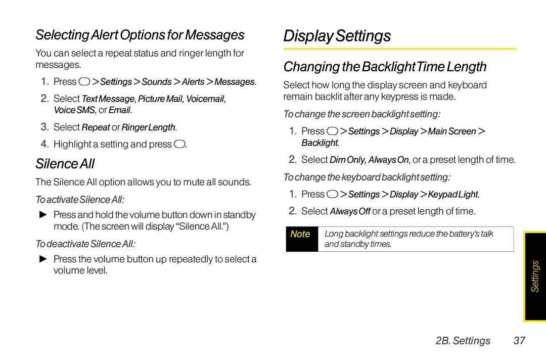 TOA Electronics SCP2700KBL, SCP-2700 manual Display Settings, SelectingAlert Options for Messages, SilenceAll 