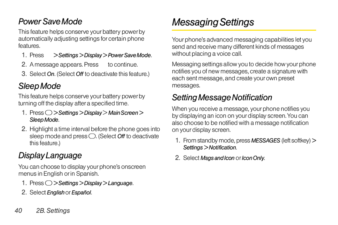 TOA Electronics SCP-2700 Messaging Settings, Power Save Mode, Sleep Mode, Display Language, SettingMessage Notification 