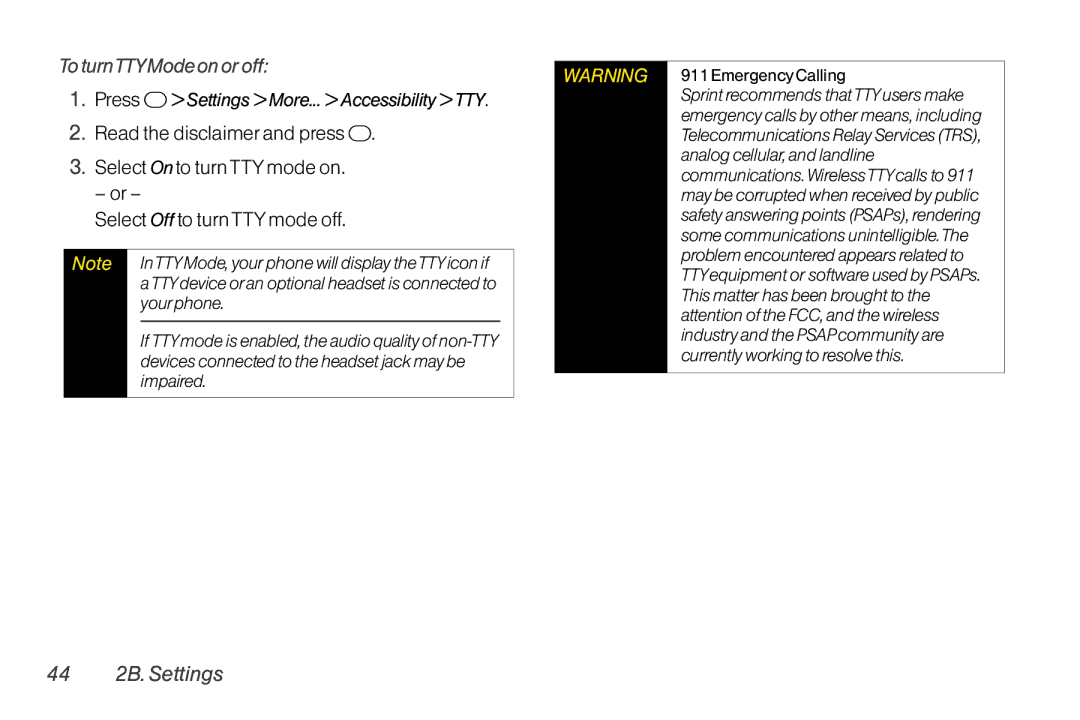 TOA Electronics SCP-2700 To turnTTYMode on or off, 44 2B. Settings, Press Settings More... Accessibility TTY, Yourphone 