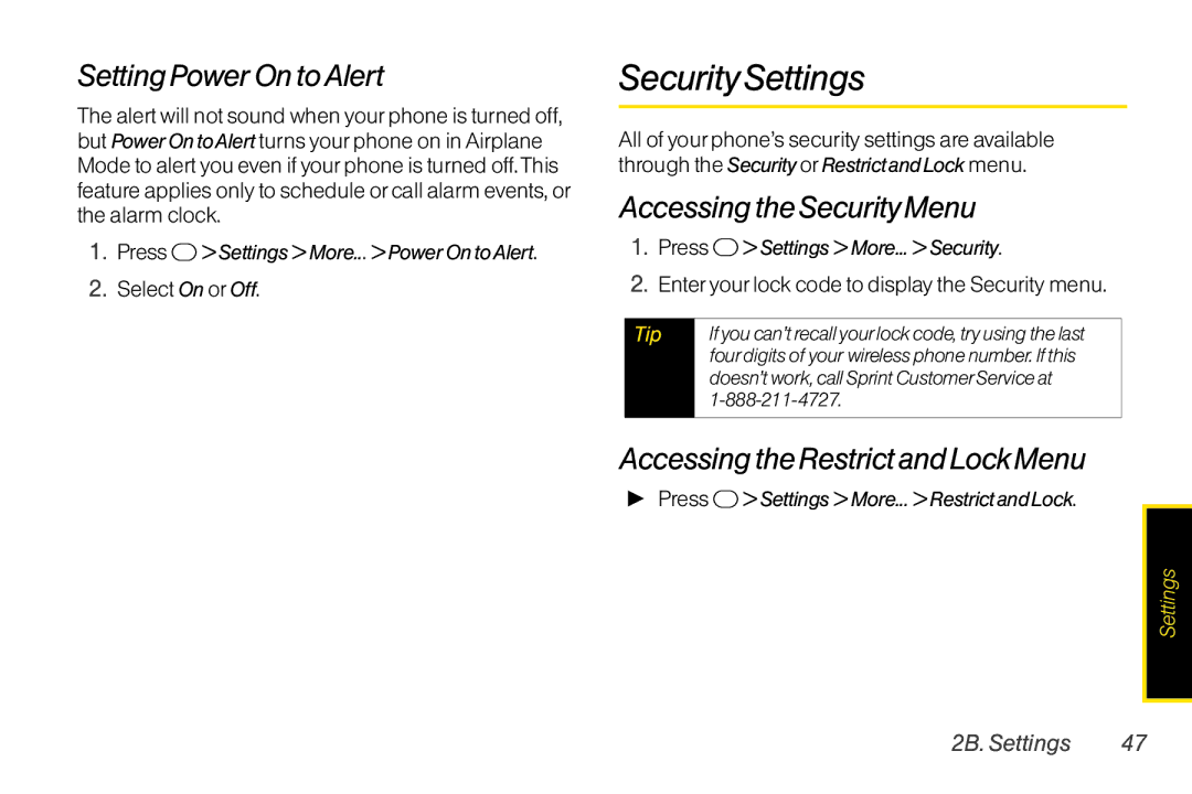 TOA Electronics SCP2700KBL, SCP-2700 manual Security Settings, Setting Power On toAlert, Accessing the Security Menu 