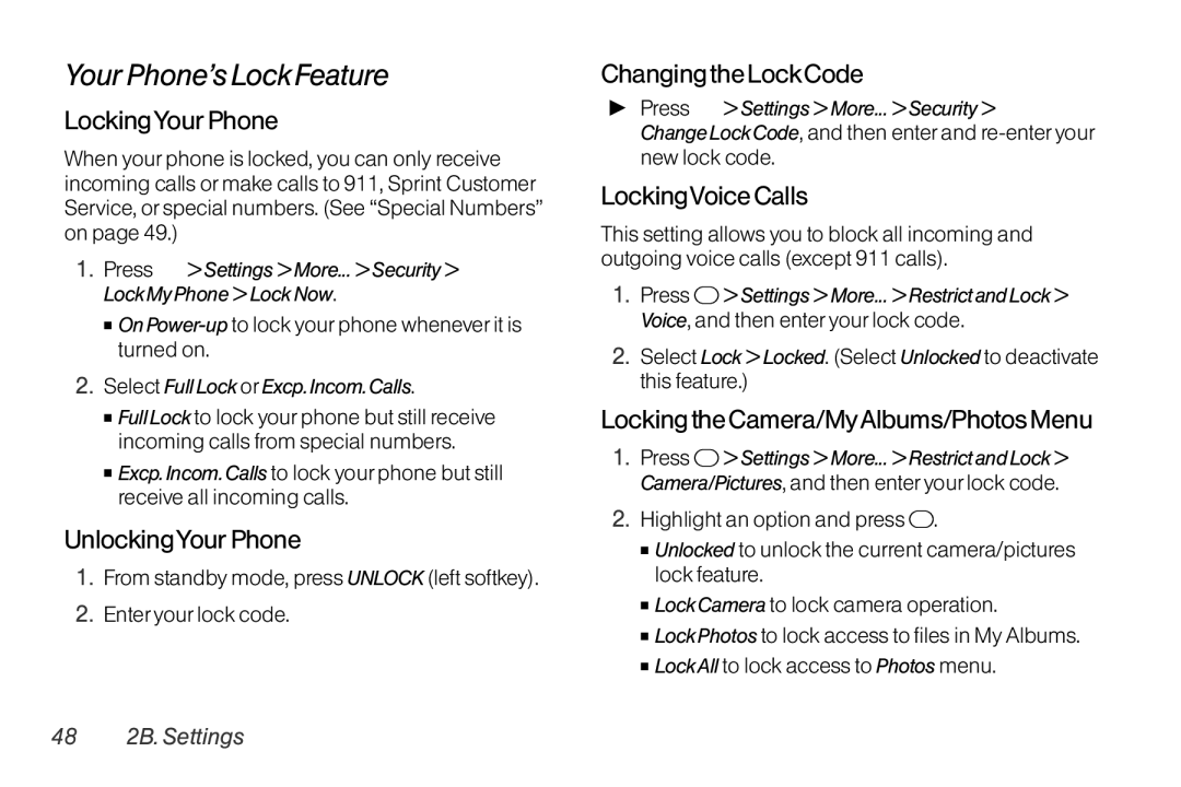 TOA Electronics SCP-2700, SCP2700KBL manual Your Phone’s Lock Feature 