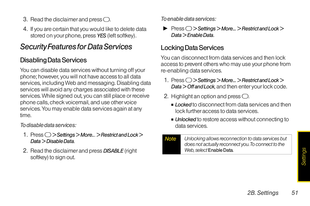 TOA Electronics SCP2700KBL, SCP-2700 Security Features for Data Services, Disabling Data Services, Locking Data Services 