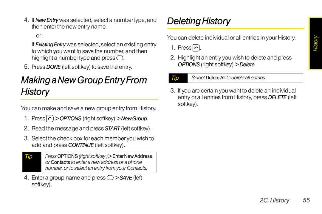 TOA Electronics SCP2700KBL Making a New Group EntryFrom History, Deleting History, Press Options right softkey New Group 