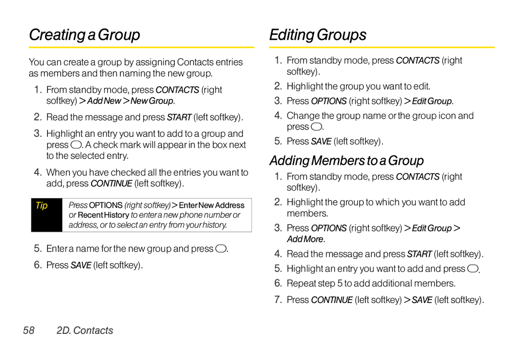 TOA Electronics SCP-2700, SCP2700KBL manual Creating a Group Editing Groups, Adding Members to a Group, 58 2D. Contacts 