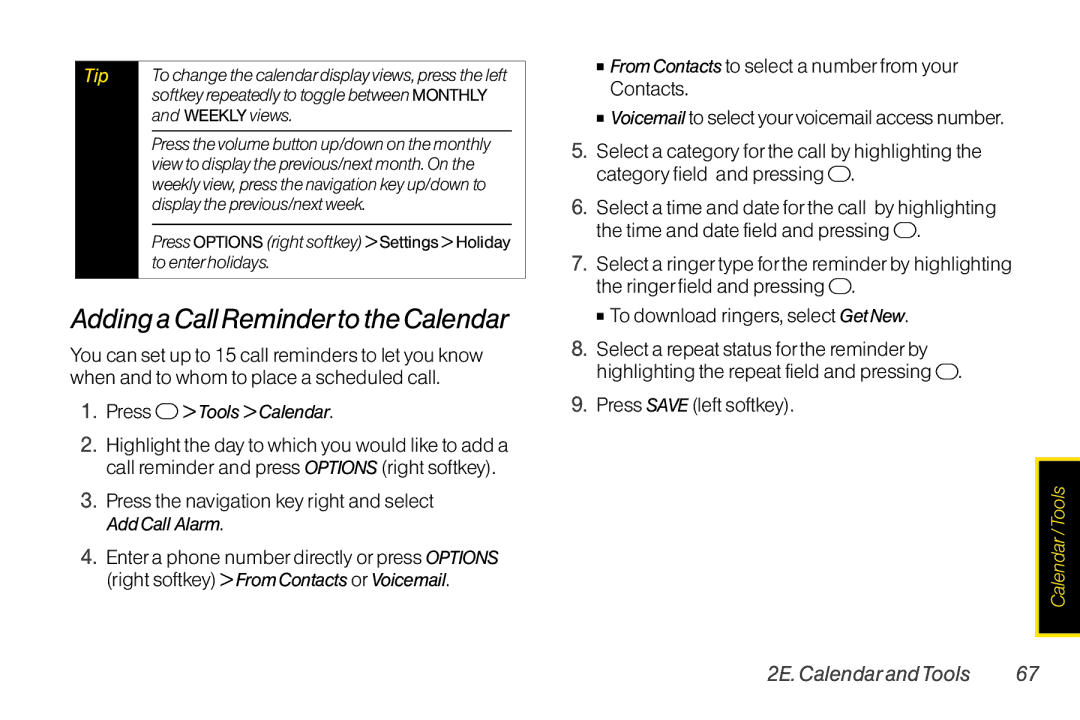 TOA Electronics SCP2700KBL, SCP-2700 manual Adding a Call Reminderto the Calendar, 2E. CalendarandTools 