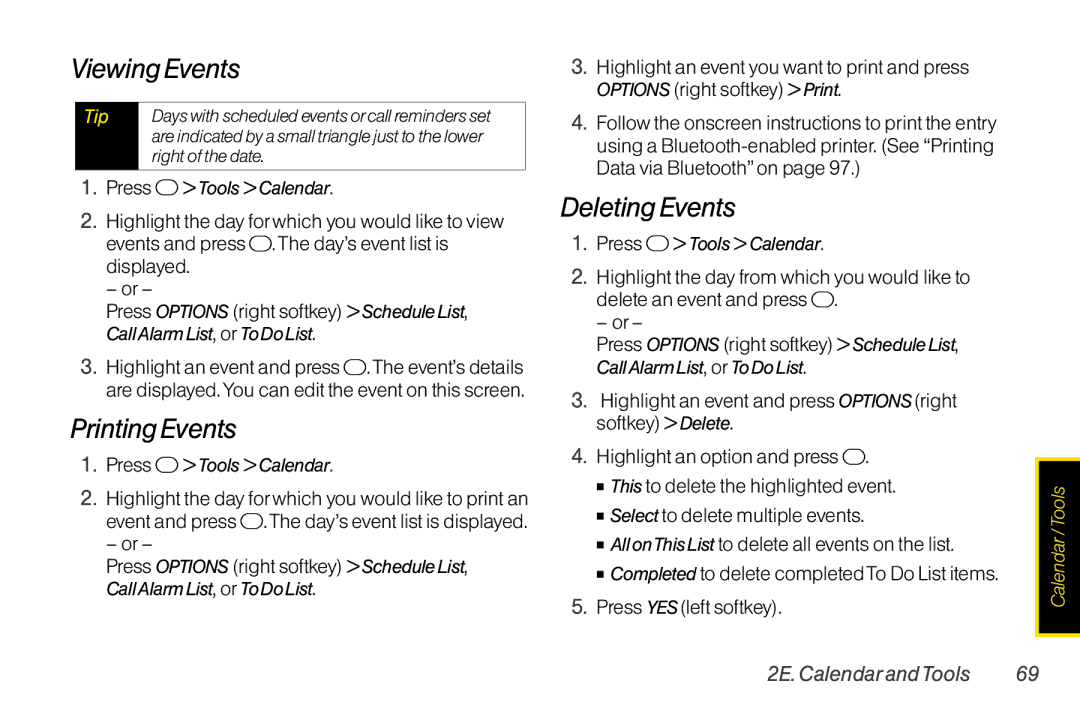 TOA Electronics SCP2700KBL Viewing Events, Printing Events, Deleting Events, Press YES left softkey, Right of the date 