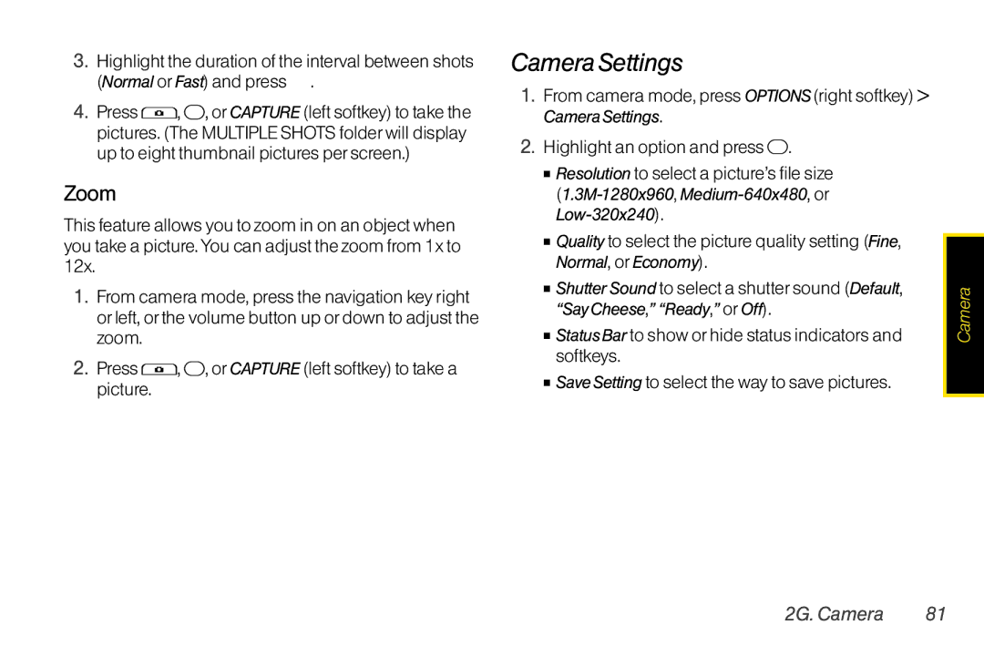 TOA Electronics SCP2700KBL, SCP-2700 manual Camera Settings, Zoom, Status Bar to show or hide status indicators and softkeys 