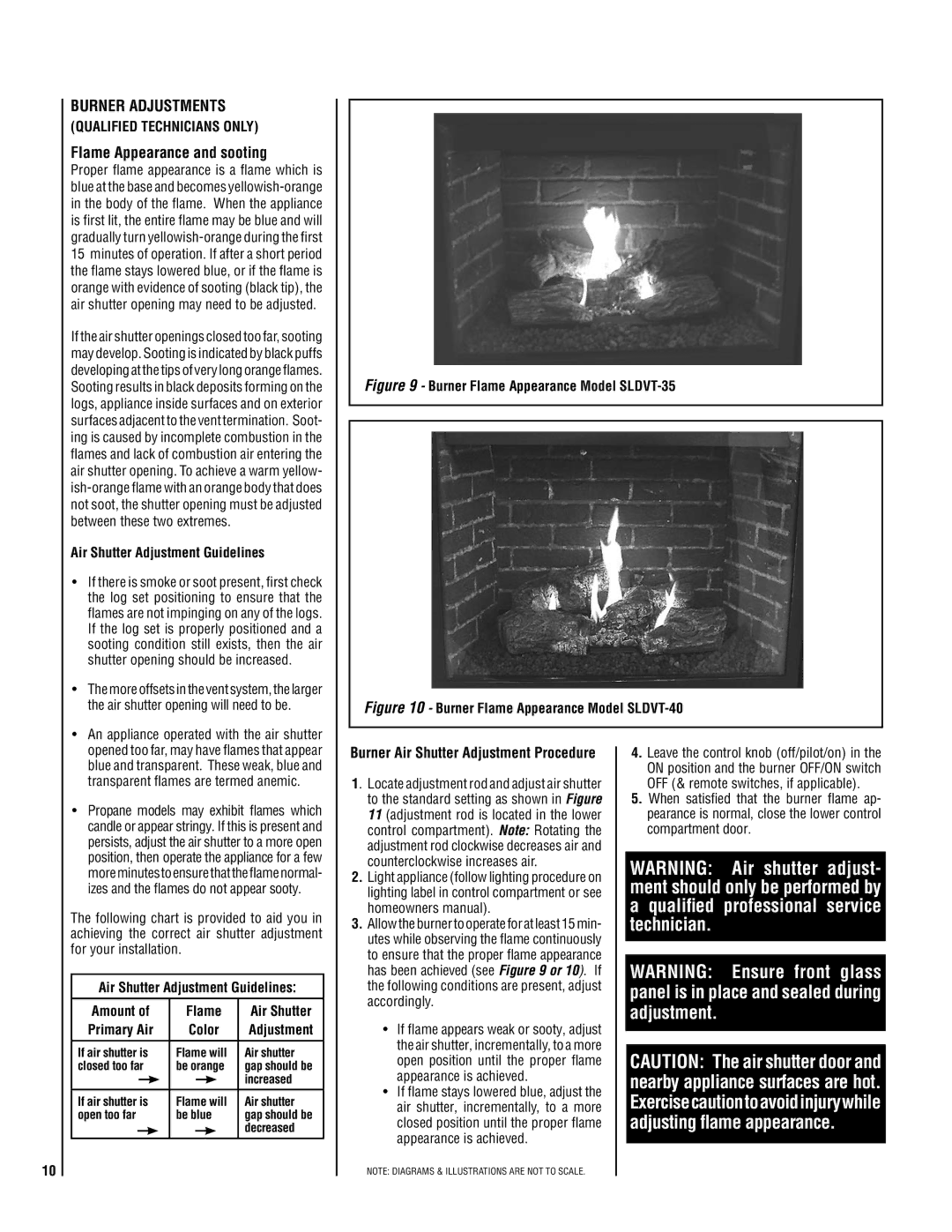 TOA Electronics SLDVT-40, SLDVT-35 Burner Adjustments, Flame Appearance and sooting, Air Shutter Adjustment Guidelines 