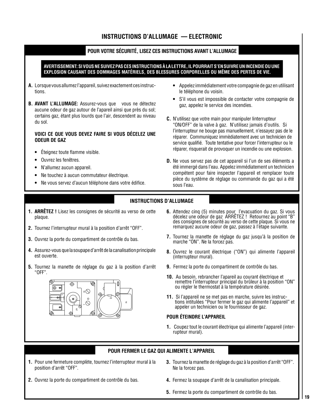 TOA Electronics SLDVT-35, SLDVT-40 manual Instructions D’ALLUMAGE Electronic, Pour Éteindre L’APPAREIL 