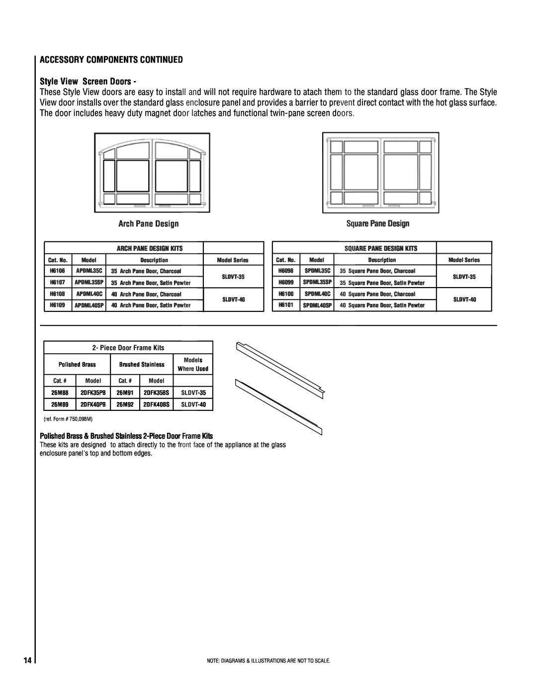 TOA Electronics SLDVT-40, SLDVT-35 manual Accessory Components CONTINUED, Style View Screen Doors, Arch Pane Design Kits 