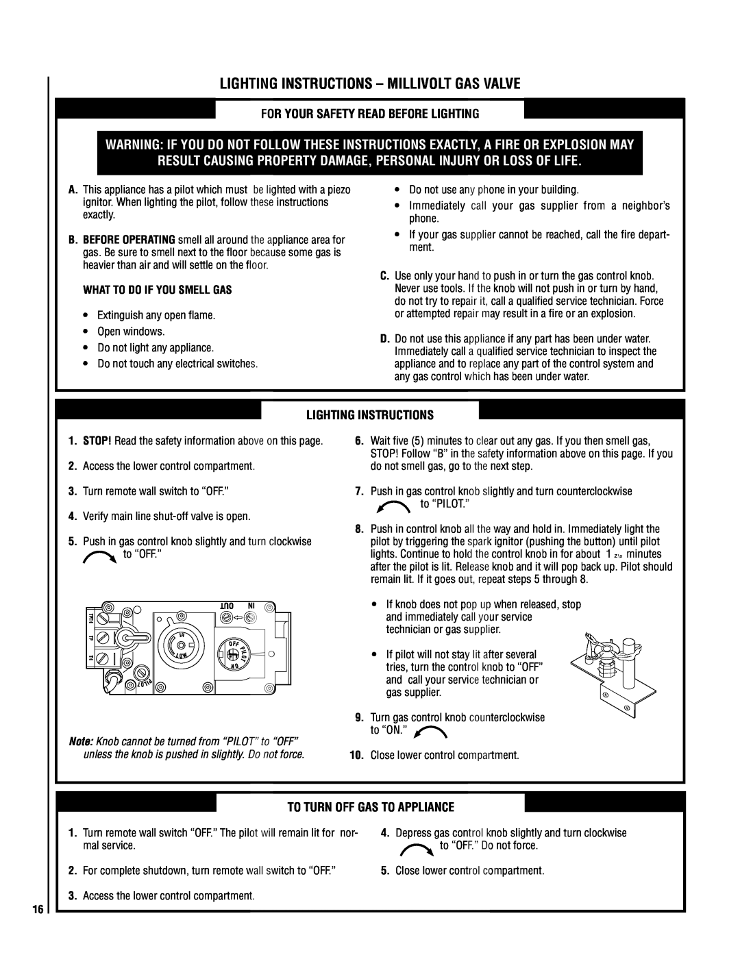TOA Electronics SLDVT-40, SLDVT-35 manual Lighting Instructions - Millivolt GAS VALVE, For Your Safety Read Before Lighting 
