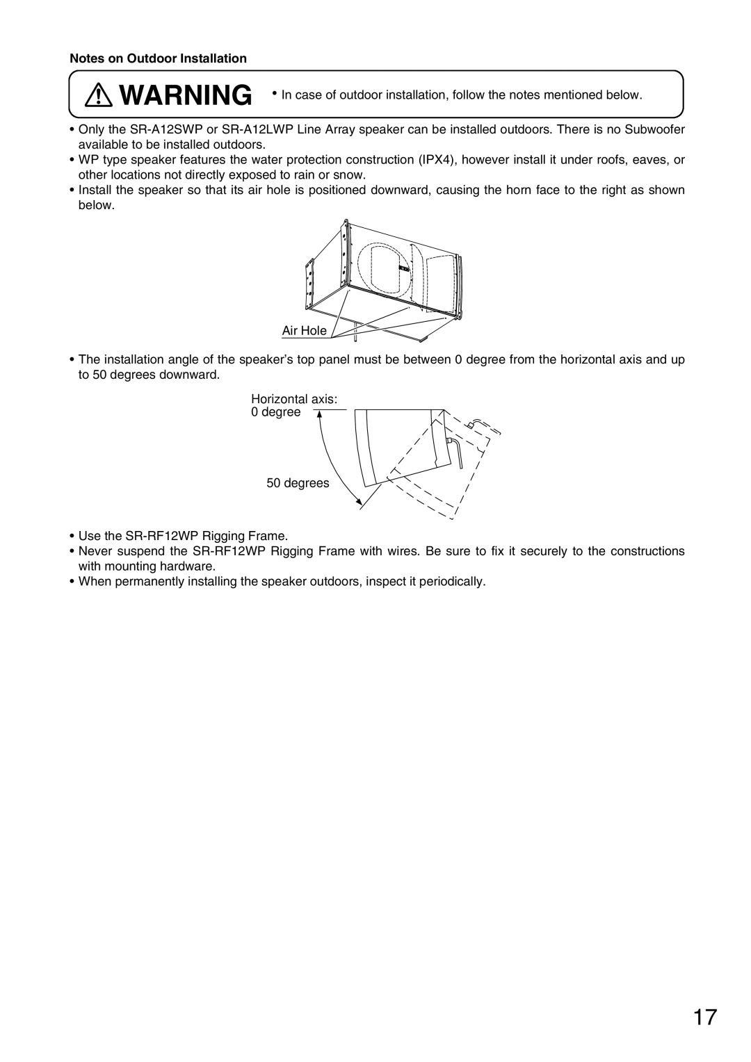 TOA Electronics SR-A18B, SR-A12SWP, SR-RF12Wp, SR-A12LWP, SR-TP12 operating instructions 