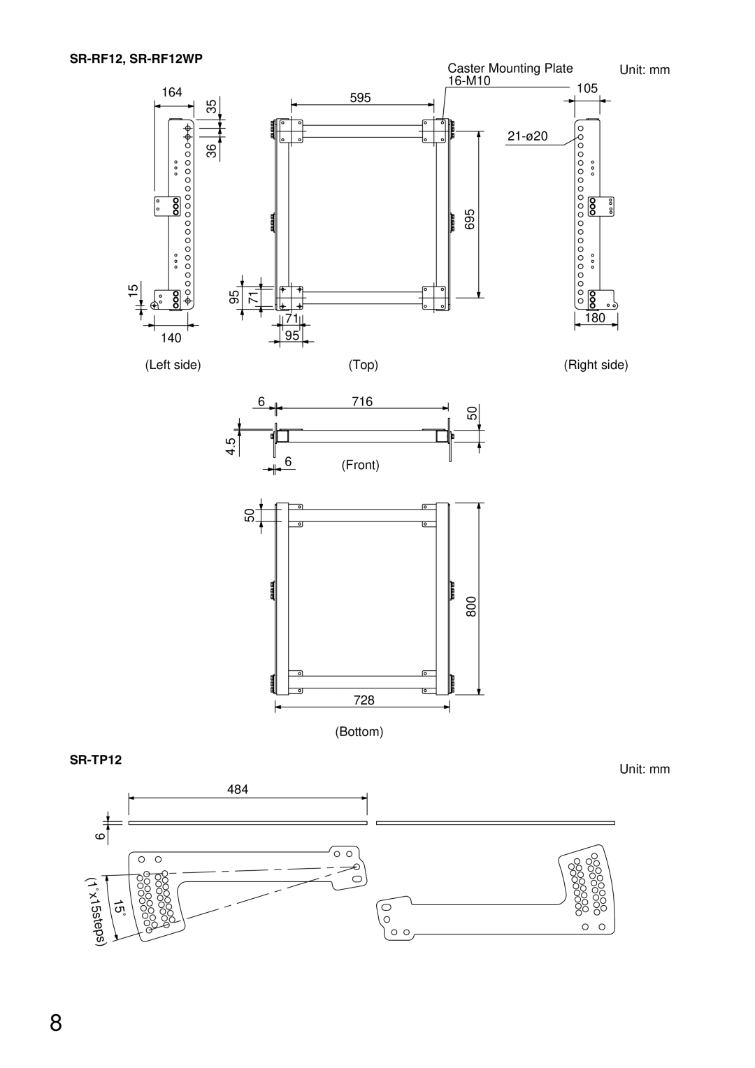 TOA Electronics SR-A18B, SR-A12SWP, SR-RF12Wp, SR-A12LWP operating instructions SR-RF12, SR-RF12WP, SR-TP12 