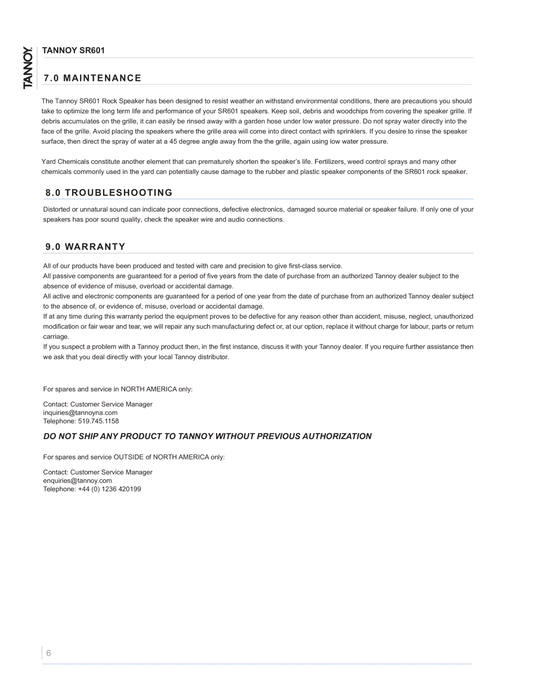 TOA Electronics SR601 owner manual Maintenance, Troubleshooting, Warranty 