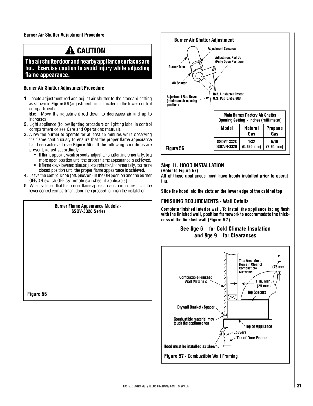 TOA Electronics SSDV-3328 Burner Air Shutter Adjustment Procedure, Hood Installation, Finishing Requirements Wall Details 