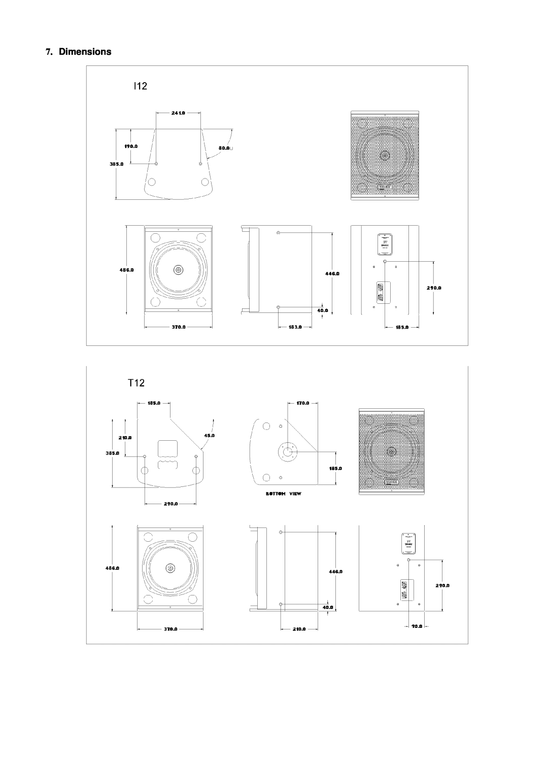 TOA Electronics i12, T12 user manual Dimensions 