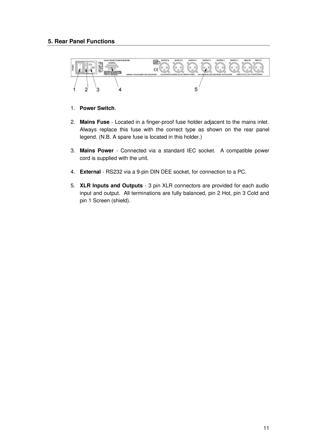 TOA Electronics TDX2 user manual Rear Panel Functions, Power Switch 