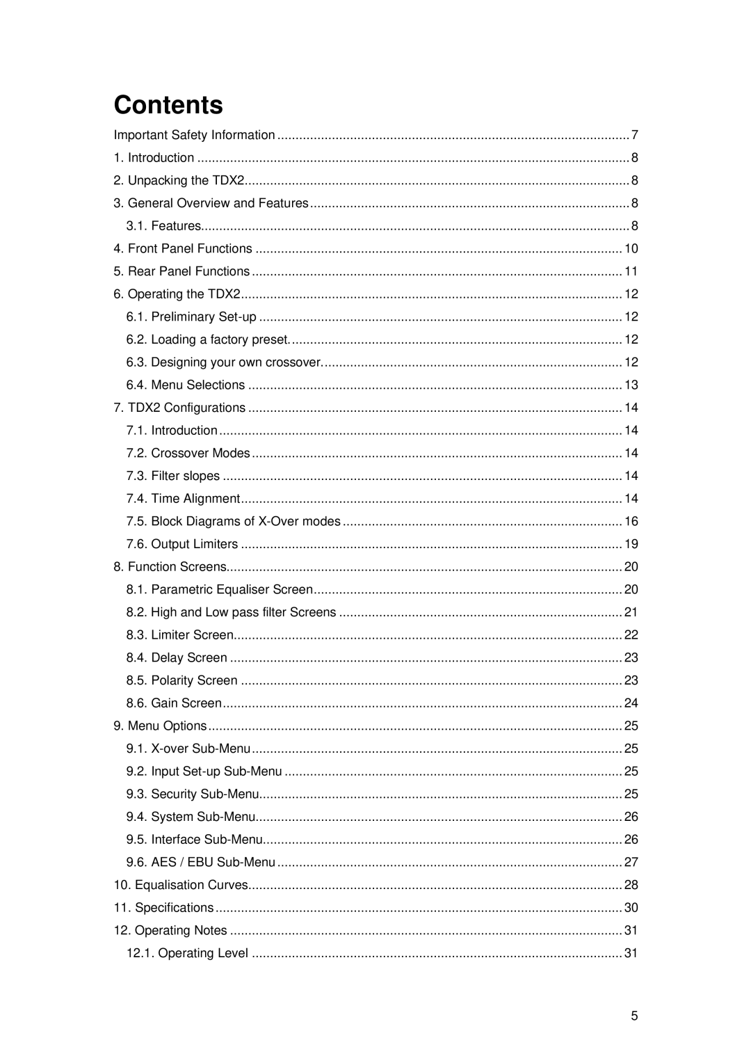 TOA Electronics TDX2 user manual Contents 