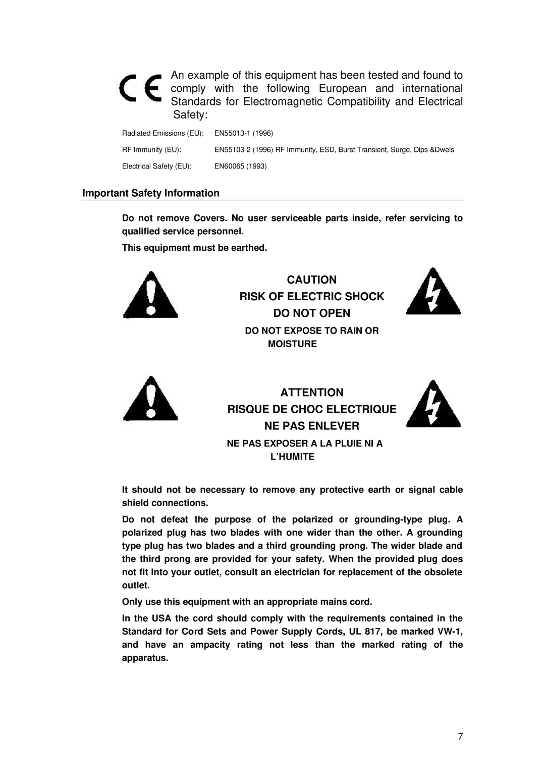 TOA Electronics TDX2 user manual Risque DE Choc Electrique NE PAS Enlever, Important Safety Information 