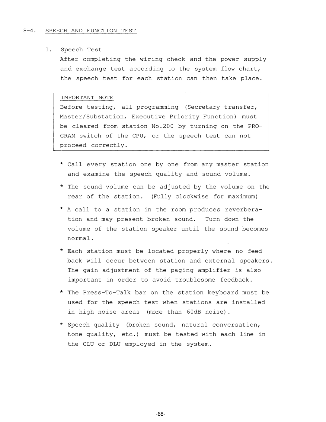 TOA Electronics TOAEXES-5OOO manual Speech and Function Test 