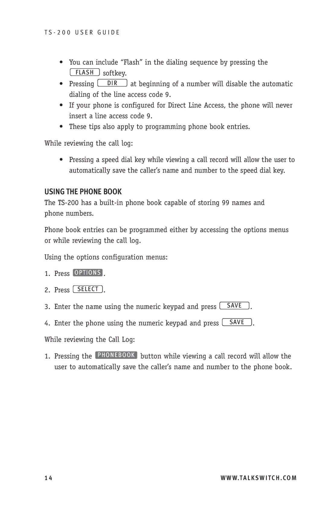 TOA Electronics TS-200 manual Using the Phone Book 