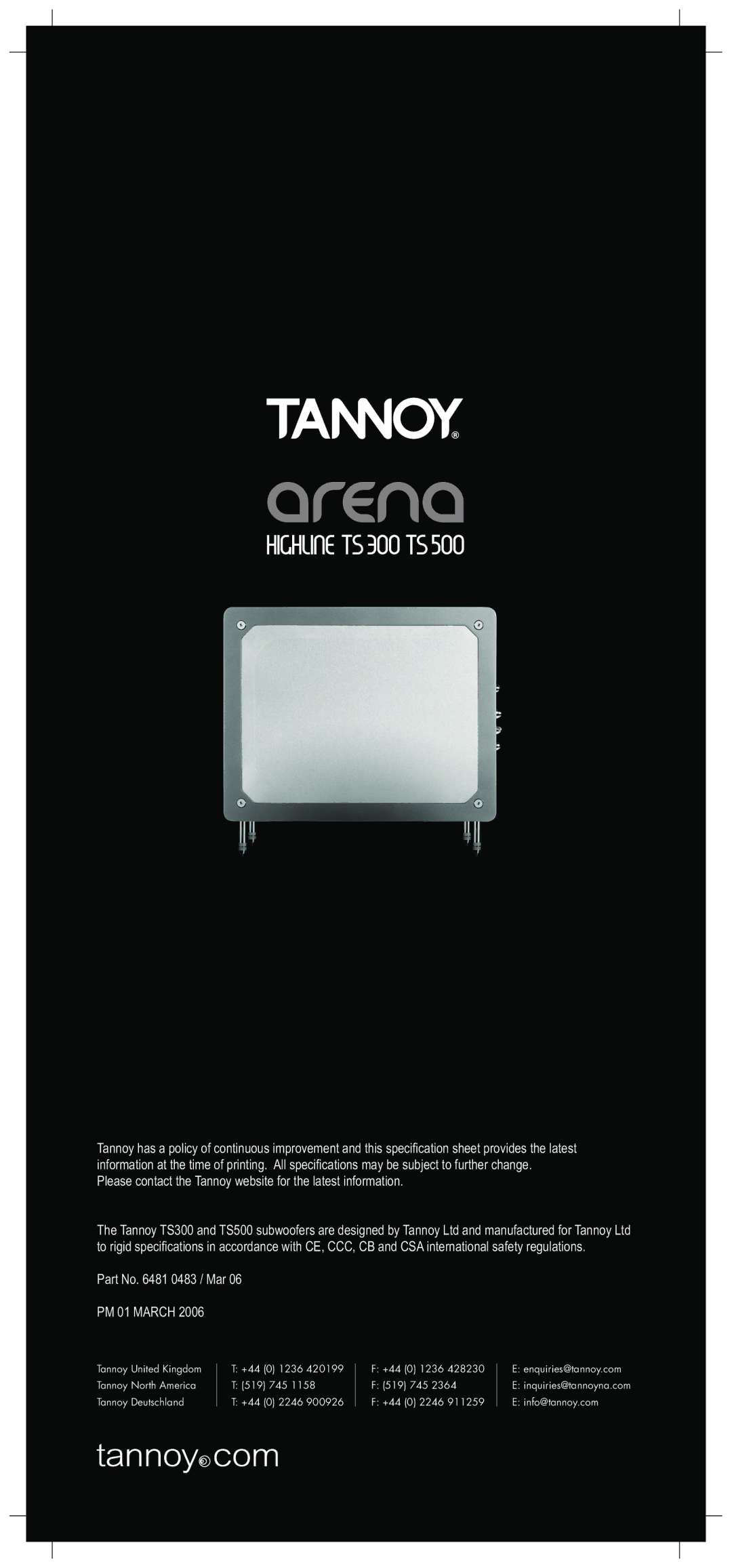 TOA Electronics TS300 owner manual +44 0 2246 Info@tannoy.com 