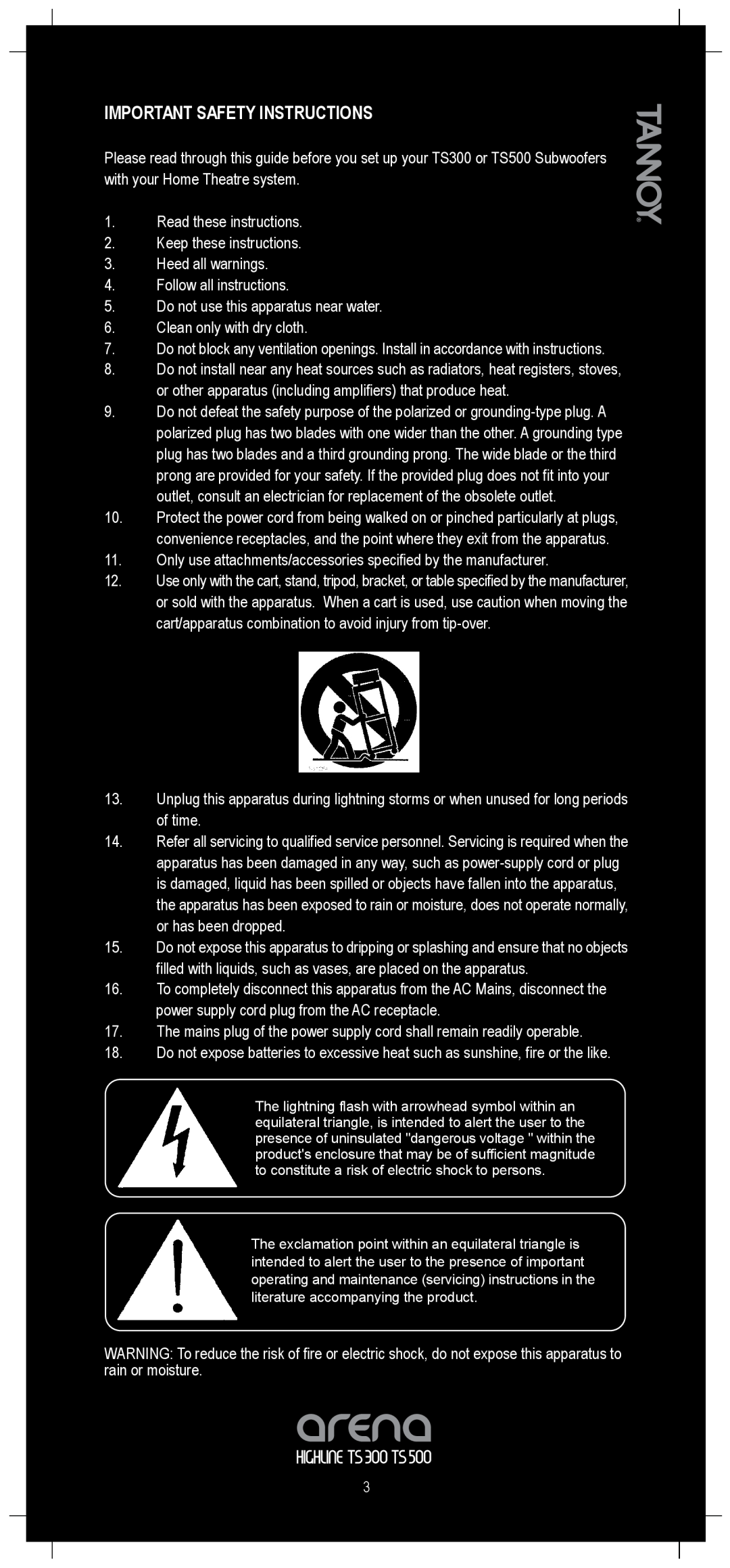 TOA Electronics TS300 owner manual Important Safety Instructions 