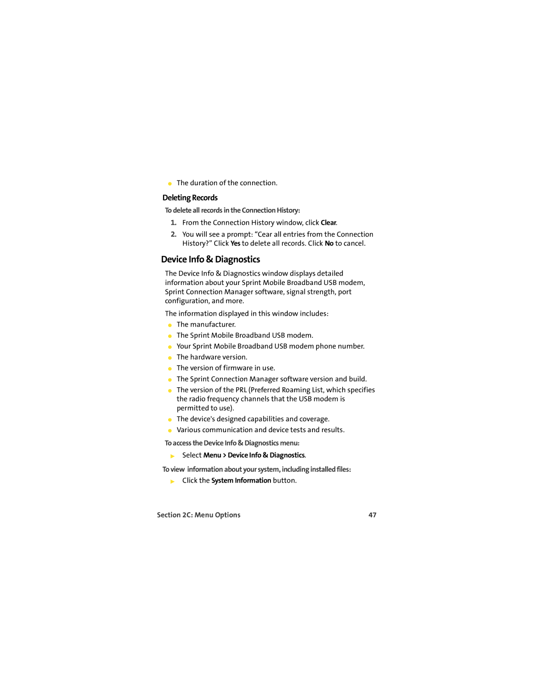 TOA Electronics U720 manual Device Info & Diagnostics, Deleting Records, To delete all records in the Connection History 